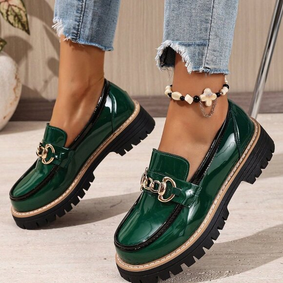 Green Casual Women's Round Toe Slip-On Loafers - Picture 5 of 6